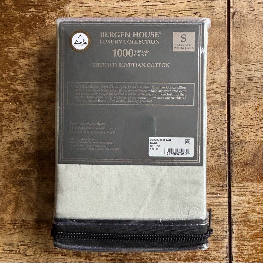 Bergen House Luxury 1000 Thread Count Egyptian Cotton Pillowcases Sage Set of 2 - Picture 3 of 4